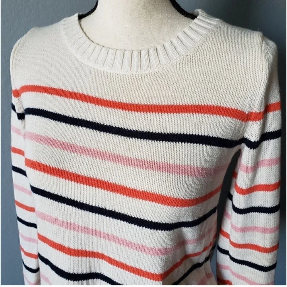 Sweater Old Navy Cream Striped‎ cottagecore coastal travel office Small